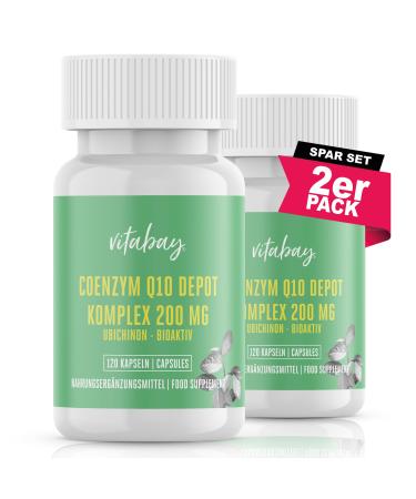 VITABAY COENZYM Q10 capsules High dose 200mg vegan & laboratory test Complex - 120 capsules Q10 Coenzyme 200mg - Antioxidant Coenzyme Q10 - Coenzyme Q10 200mg capsules Q 10 Coenzyme Q 10 - Q Enzyme Q10 120 pieces (2 -pack)