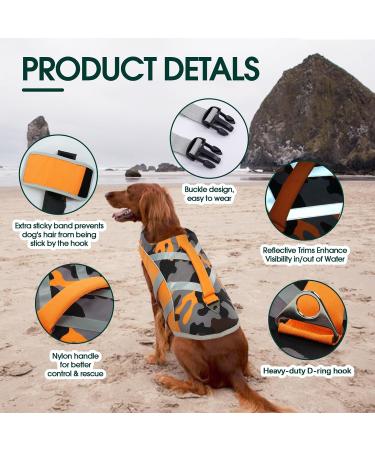 Kuoser Dog Life Jacket | Durable & High Buoyancy Vest for Small Medium Large Dogs | Orange & Camouflage Options | Secure Swimming Safety - Buy Online on GoSupps.com