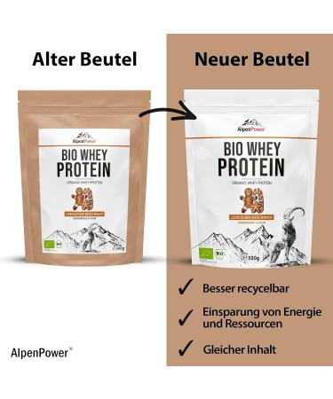 Alpine Power Organic Whey Protein Gingerbread 500g - 100% Natural Additive-Free CFM Protein Powder from Organic Alpine Milk - Buy Online on GoSupps.com