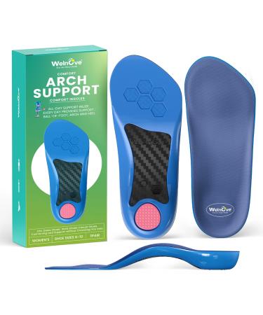 Heel Insoles Inserts for Foot Heel Pain - Welnove Plantar Fasciitis 3/4 Arch Support Comfort Anti-Slip Heel Cushions Women s 6-10