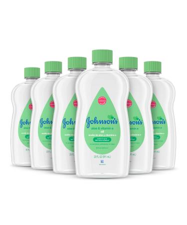 Johnson's Baby Oil, Mineral Oil Enriched with Aloe Vera and Vitamin E to Prevent Moisture Loss, Hypoallergenic, 20 fl. oz (Pack of 6) Aloe Vera & Vitamin E