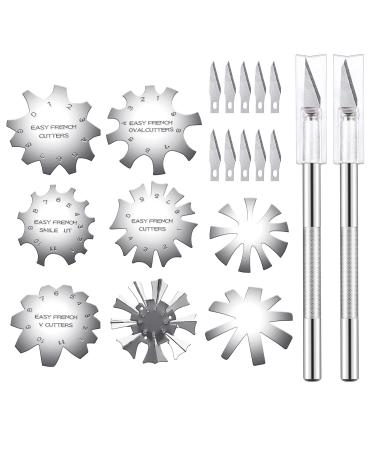 Kalolary 8 pieces French nails template V line trimmer stainless steel French tip nail manicure edge trimmer DIY plate module simple French lace cutter smile cut handle (silver) - Buy Online on GoSupps.com