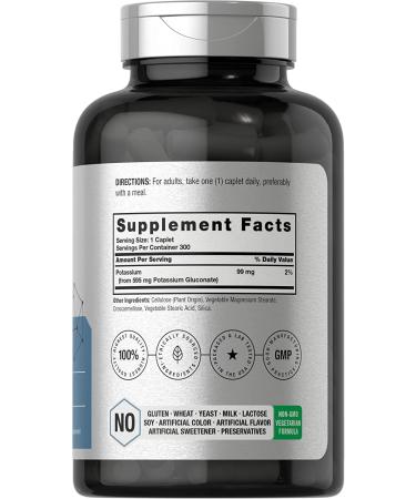 Potassium Gluconate Supplement 595mg | 300 Count | Chelated Potassium | Vegetarian Non-GMO | Gluten Free by Horbaach - Buy Online on GoSupps.com