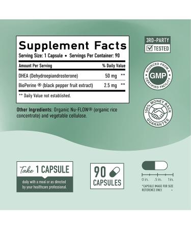 DHEA 50mg Capsules - 90 Count for Hormone Balance & Energy Boost | Gluten-Free, Vegetarian, Non-GMO | 3-Month Supply - 3rd-Party Tested - Buy Online on GoSupps.com