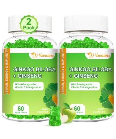 2 Packs 240mg Ginkgo Biloba Gummies Supports Healthy Brain Function Mood and Memory Support for Adults 120 Cts 60 Count (Pack of 2)