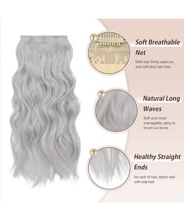 Feshfen 4PCs Clip-In Hair Extensions | 50cm Synthetic Wavy Gray Extensions for Women - Buy Online on GoSupps.com