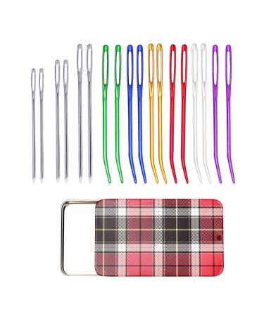 12 Pieces Yarn Needle, Tapestry Needle Bent Embroidery Needles Bent Tip Needles, and 6 Pieces Large-Eye Blunt Needles with Iron Box for Knitting Crochet (Random Color)