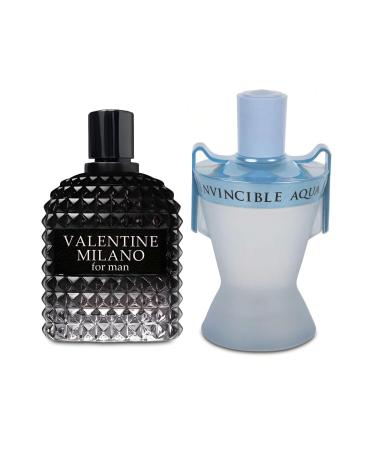 2PCS Valentine Milano/Invincible Aqua Eau De Toilette for Men-Fresh Romantic Scent Perfume for Men 3.4 Fl Oz Each Mens Cologne For All Skin Daily Used MilanoMen/Invincible Aqua