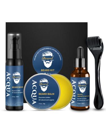 Beard Grooming & Care Kit For Men Beard Growth Kit With Beard Wash Beard Growth Oil Beard Balm Derma Beard Roller For Men(4pcs) Stocking Fillers For Men/Husband/Boyfriend/Father