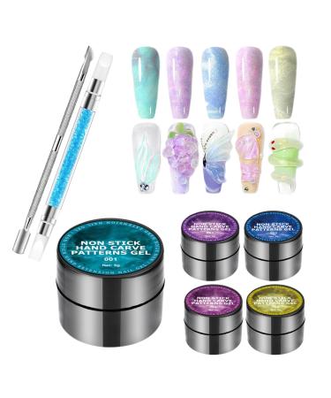 Nail Sculpting Gel - Solid Builder Gel 5g x 5 Colors | 3D Nail Gel with Non-Stick Easy to Sculpt Quick Drying Non-Stick Manicure Set with Sculpting Pen