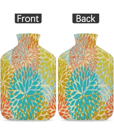 Hot Water Bottle with Cover 2L - Spring Flowers PVC for Hand & Feet Pain Relief - Heat Compress & Cold Therapy - Orange/Blue - Buy Online on GoSupps.com