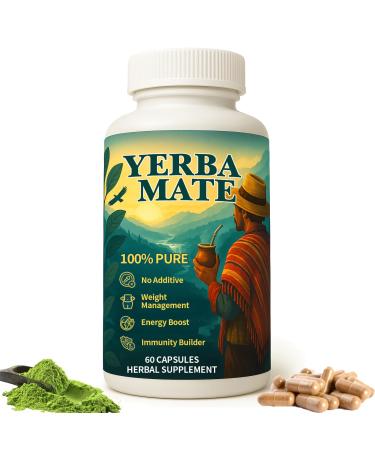 Yerba Mate Capsules Natural Yerba Caffeine Supplements Improved Gut Health with Taurine and Vitamin B Complex No Additive No Sugar 60 Capsules