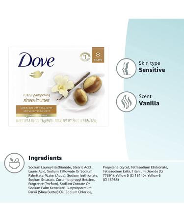 Dove Shea Butter Beauty Bar 3.75 oz 8 Bars Vanilla - Moisturizing Gentle Skin Cleanser for Soft Skin Care - More Moisturizing Than Bar Soap - Buy Online on GoSupps.com