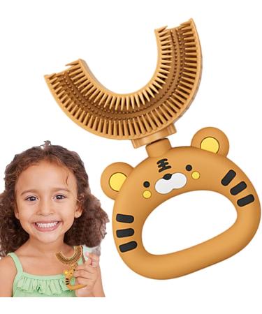 Zceplem U-Shaped Children's Toothbrush - Cartoon Tiger Design Soft Silicone Brush for 360-Degree Cleaning | Safe Manual Toothbrush for Kids - Buy Online on GoSupps.com