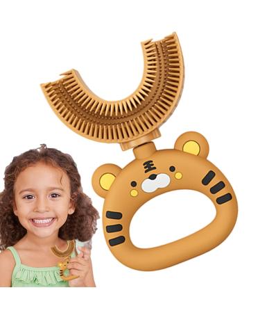 Sirseon U-shaped toothbrush for children silicone-u-shaped toothbrush |U-shaped cartoon-tiger-design toothbrush-soft silicone brush head for 360-degree tooth cleaning manual toothbrush for the yellow 1 piece (1 Pack)