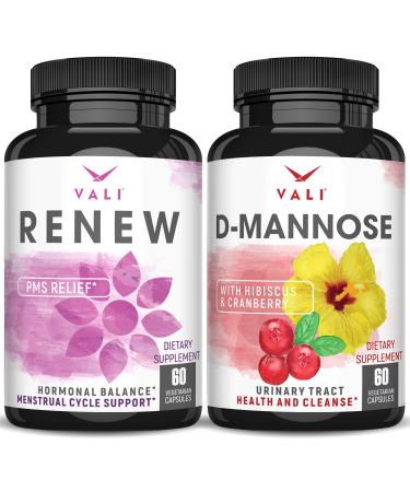 VALI D-Mannose & VALI Renew PMS Bundle - Urinary Tract Health and Cleanse with D-Mannose Cranberry & Hibiscus and PMS Relief Supplement for Women s Menstrual Cycle Vitamins & Herbal Support