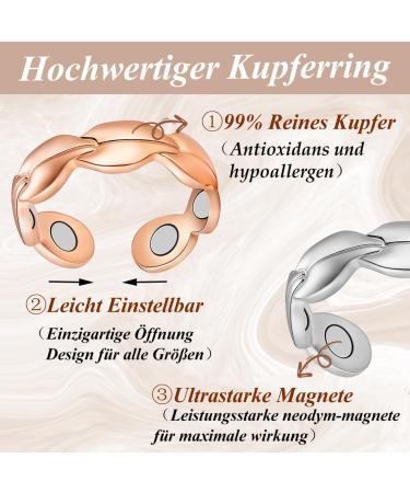 Cigmag 2PCs Magnetic Lymph Drainage for Women - 99% Pure Copper Adjustable Finger Rings in Silver & Rose Gold with Gift Box - Buy Online on GoSupps.com