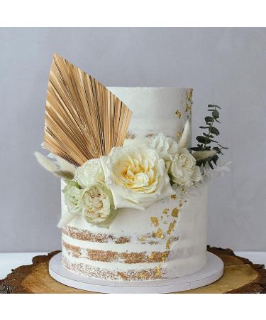 Boho Cake Topper: White Artificial Flowers with Gold Palm Leaves for Wedding and Baby Shower - Buy Online on GoSupps.com