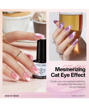 Modelones Holographic Glitter Cat Eye Gel Nail Polish Kit - 6 Color Set with Magnet, Rainbow Pastel Soak Off Led Gel - Nail Art Manicure Salon DIY - Buy Online on GoSupps.com