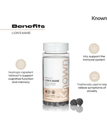 Lion s Mane 1 000mg Mushroom Gummies by Known | Nootropic Support for Cognition Mood Immunity & Inflammation | Delicious Blueberry Flavour | 60 Two-a-Day Vegan Gummies (Five Month s Supply) 5 - Buy Online on GoSupps.com