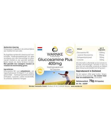 Glucosamine Plus 400mg - with 1200mg of Glucosamine per daily dose - 90 capsules - With Collagen | Warnke Vitalstoffe - Quality from German pharmacies - Buy Online on GoSupps.com