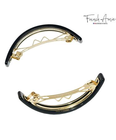 French Amie Curved Black Small 2.5 Celluloid Acetate Handmade Hair Clip with Golden Clasp - Buy Online on GoSupps.com