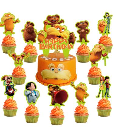 37 Pcs Lorax Cake Topper and Cupcake Toppers Set Lorax Birthday Party Supplies for Lorax Birthday Decorations