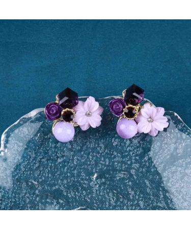 YienDoo Boho Amethyst Flower Drop Earrings | Vintage Purple Rhinestones & Floral Petal Design | Statement Jewelry for Weddings & Proms | Geometric Crystal Earrings for Women - Buy Online on GoSupps.com