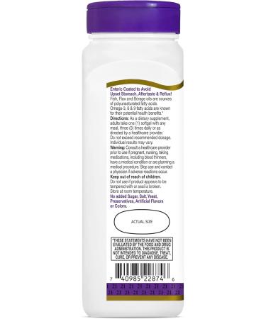 21st Century Vitamins Enteric Coated Triple Omega Complex 3-6-9 Reflux Free 90 Softgels MTC22874X5 - Buy Online on GoSupps.com