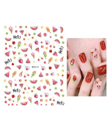 10 Sheets Summer Fruit Nail Art Stickers - Strawberry Lemon & Watermelon Designs for Kids & Women | Self-Adhesive Manicure Decals - Perfect Gift - Buy Online on GoSupps.com