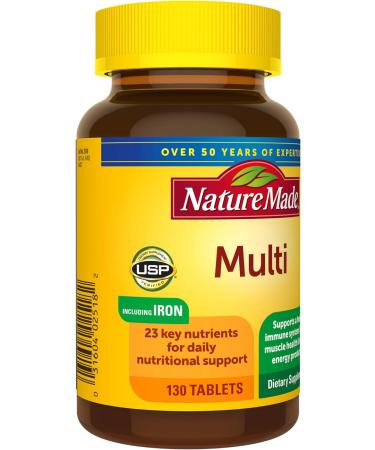 Nature Made Multivitamin Tablets with Iron 130 Count for Daily Nutritional Support - Pack of 1 - Buy Online on GoSupps.com