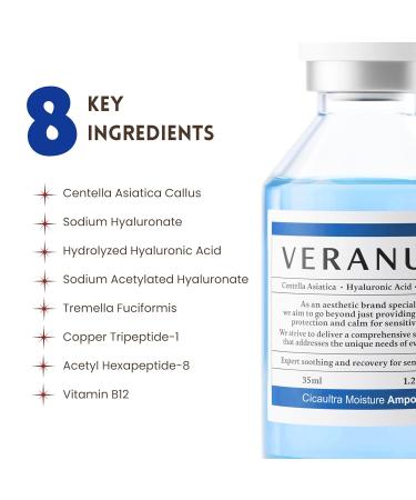Veranum Cicaultra Moisture Ampoule Korean Peptide & Hyaluronic Acid Face Serum for Sensitive Skin Deep Hydration Barrier Repair & Glass Glow Firmness 1.2 fl oz (35 mL) - Buy Online on GoSupps.com