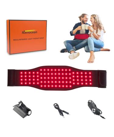 Naviocean Red Infrared Light Therapy Belt for Body Pain, Near-Infrared LED Light Wrap Device with Timer Flexible Wearable Pad with 660NM 850NM for Back Shoulder Knee Joints Pain Relief