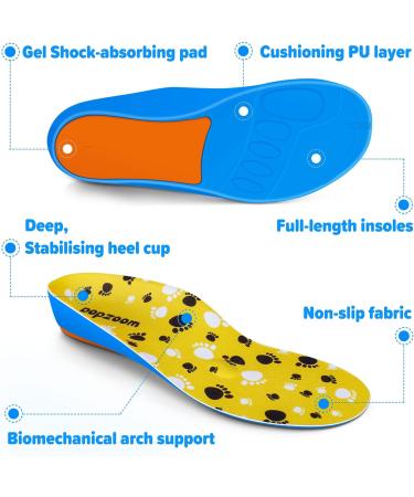 Kids Arch Support Insoles for Flat Feet & Plantar Fasciitis - Orthotic Inserts for Children - XL Size - Brown Gel Shoe Inserts for Heel Pain & Fallen Arches - Buy Online on GoSupps.com