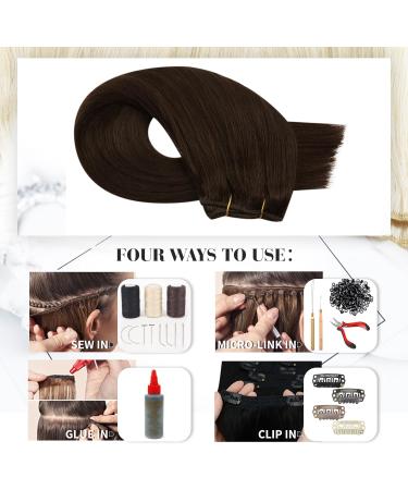 Moresoo 18 Inch Dark Brown Human Hair Weft Extensions - Double Weft Real Hair 100g/Pack #4 | Sew-in Hair Extensions for Natural Look - Buy Online on GoSupps.com
