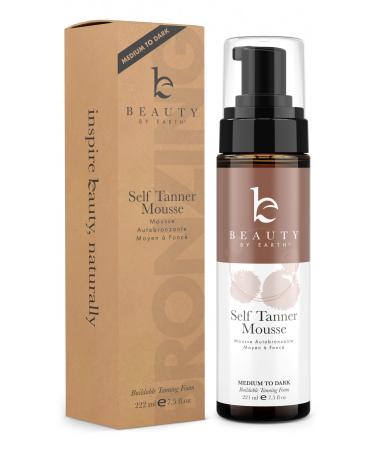 Beauty by Earth Self Tanner Mousse - Medium to Dark Fake Tan Sunless Tanner, Self Tanners Best Sellers, Natural Looking Self Tan, Self Tanning Mousse, Tanning Foam for Use as Body or Face Tanner 7.5 Fl Oz (Pack of 1) Mediu…
