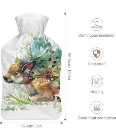 Watercolor Deer Hot Water Bottle with Plush Cover - Hand Warmer for Adults & Kids | 26.5x15.3cm - Ideal for Comfort & Warmth - Buy Online on GoSupps.com