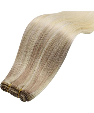 Moresoo 18 Inch Blonde Weft Human Hair Extensions - Ash Blonde to Medium Blonde with Platinum Blonde Highlights - Double Weft Sew in Hair Extensions - 100g/Pack #18/22/60 - Buy Online on GoSupps.com