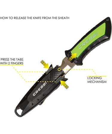 Cressi Lima Short Blade Knife for Scuba Diving and Spearfishing | Quick-Release Sheath & Hose Holder | Italian Design in Lime - Buy Online on GoSupps.com