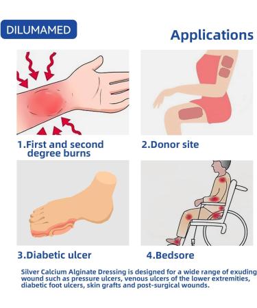 DILUMAMED Silver Calcium Alginate Wound Dressing 4x4 (Pack of 12) - High Absorption Bandage for Bed Sores, Pressure Sores, Leg Ulcers, Diabetic Foot Wound Care - Buy Online on GoSupps.com