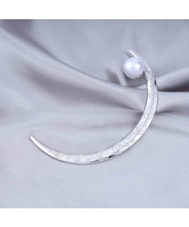 Aneneiceera Vintage Moon Hair Stick Pins Moon Pearl Hair Fork Metal Long Hair Pin Clips Silver Hair Bun Pearl Hair Holder Stick Minimalist Hair Accessories - Buy Online on GoSupps.com