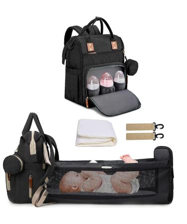 Fexkean diaper bag Baby backpack baby diaper backpacks with large capacity portable travel diaper bag with foldable children's bed with multifunctional baby bags and mobile wrapping baby betting backpack black
