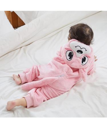 COOKY.D Baby Hooded Rompers | Winter Flannel Jumpsuit Pajamas for Infants | 3-6 Months | Pink - Buy Online on GoSupps.com