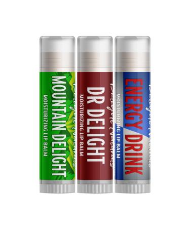 Delight Naturals Caffeine Rush Lip Balm Gift Set -Mountain Delight Dr Delight and Energy Drink