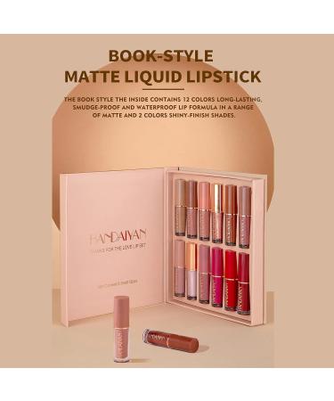 Rechoo 12 Colors Matte Ink Lipstick Set | Waterproof Long-Lasting Lip Tint | Non-Stick Cup Liquid Lip Gloss - Nude & Rose Pink Tones for Makeup - Buy Online on GoSupps.com