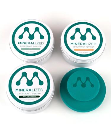 Mineralized Magnesium Deodorant Powder | Non Toxic Deodorant - Aluminum Free Baking Soda Free | Whole Body Deodorant For Women & Men Body Powder Mineral Deodorant 3-Pack Sandalwood Sage Spruce Sandalwood Sage and Wild Black Spruce 3 Ounce (Pack of 1)