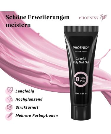 Phoenixy Poly Nail Gel Set 48W UV/LED Nail Extension Kit with 8 Colors Manicure Tools & Tips for DIY at Home Violet Style - Buy Online on GoSupps.com