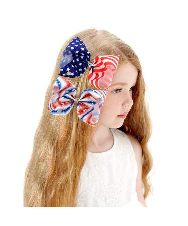 2 Pcs Large JOJO American Flag Hair Bow Independence Day Ribbon Clips 8 Inch Handmade Grosgrain Hair Accessories - Buy Online on GoSupps.com