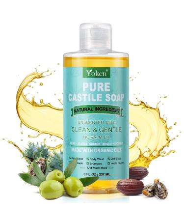 Yoken Pure Castile Liquid Soap EWG Verified Organic & Unscented (8 OZ) | Vegan Multi-Purpose Soap for Face Laundry Dishes Sensitive Skin Travel-Friendly 8 Fl Oz - Buy Online on GoSupps.com