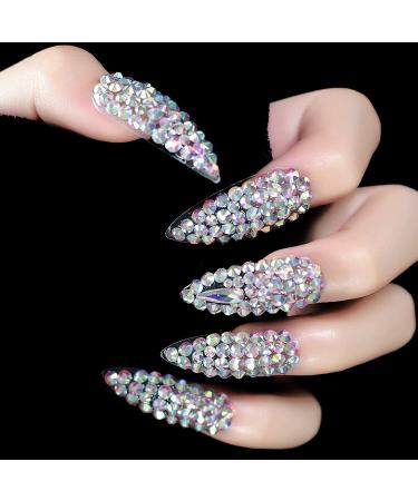 3D Rhinestone Art Deco Long Almond Fake Nails - Shiny Acrylic Gem Set (24 Pcs) - Buy Online on GoSupps.com